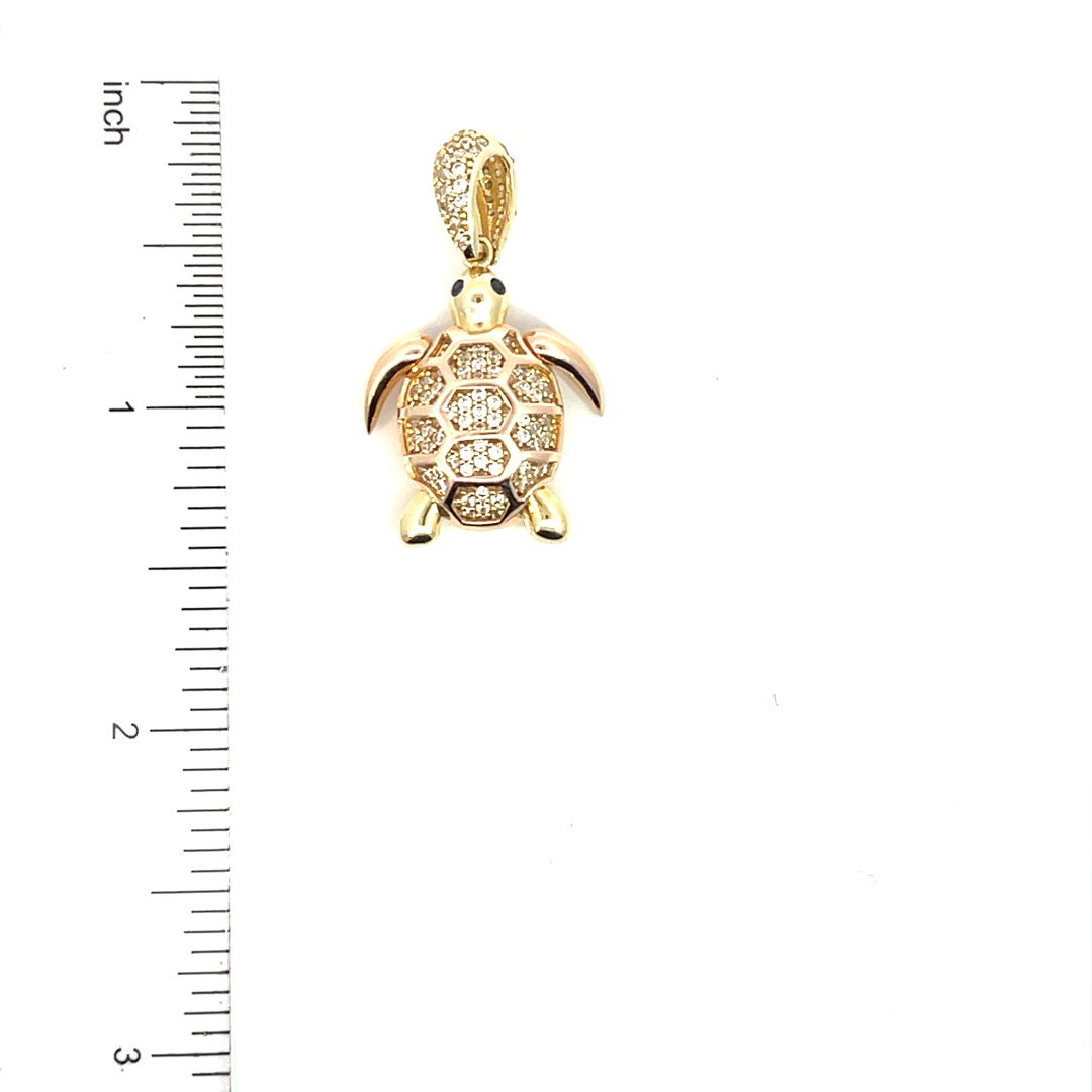 14k turtle cz pendant